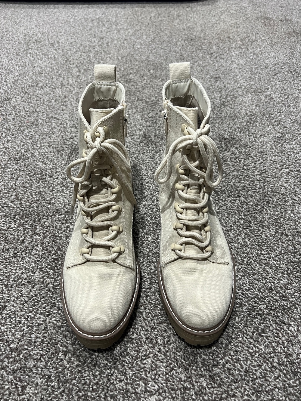Universal Thread Women's Lace-Up Canvas Combat Boots in Cream